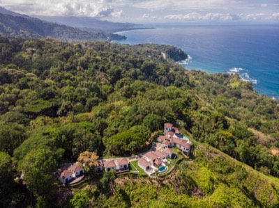 Aerial view of the whole Arboretum estate above the coast