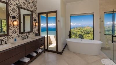 The main bathroom, with a freestanding tub