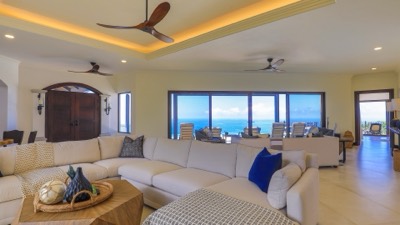The living room and the view to the Pacific