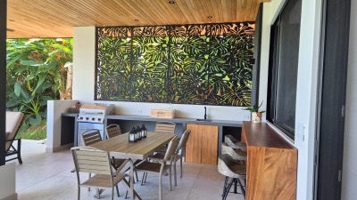 The outdoor kitchen and the grill