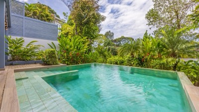 The pool and the jungle beyond it
