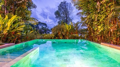 The pool at dusk
