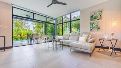 The living room opening onto the terrace